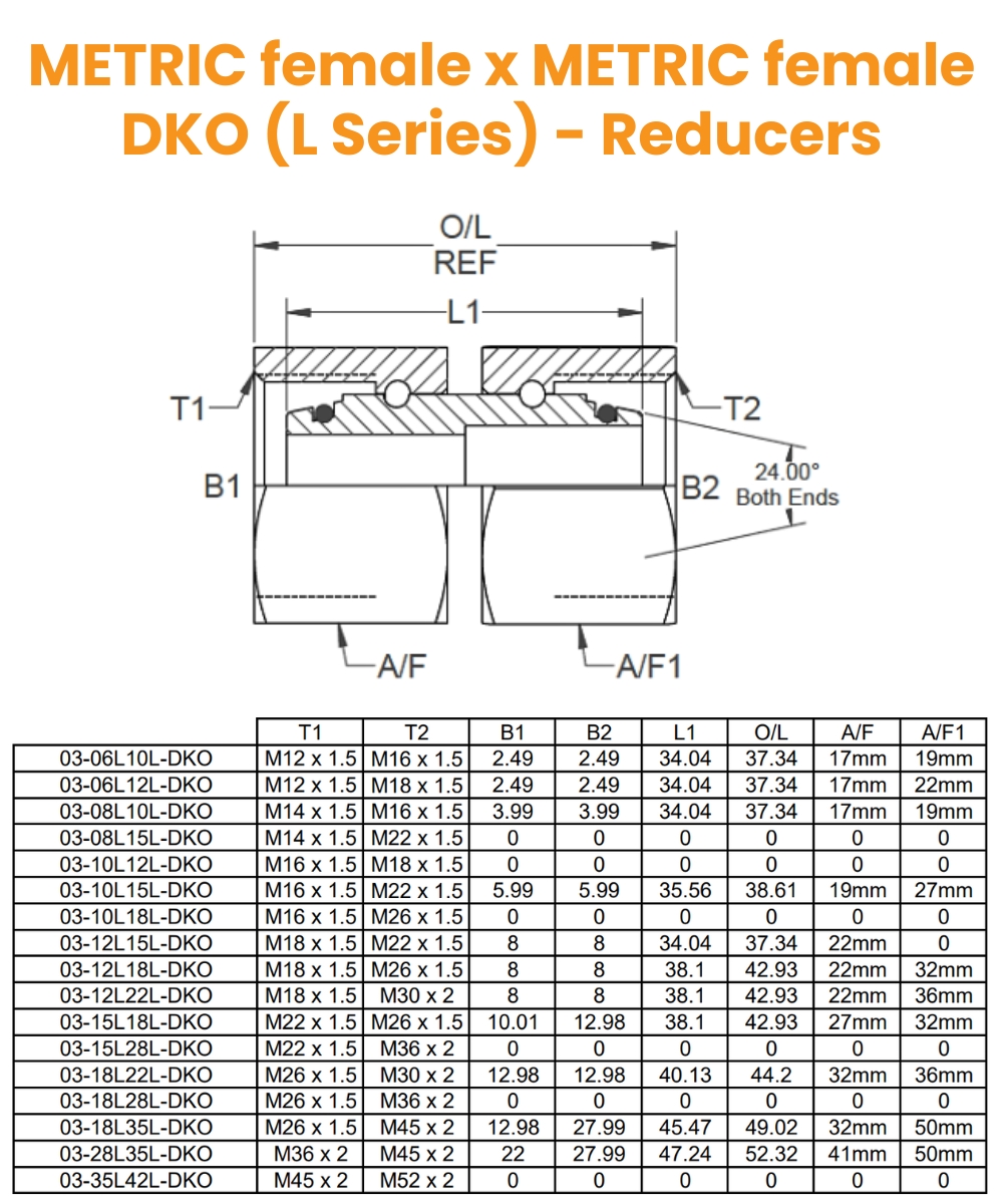 M12 (6L) x M16 (10L) F/F - Complete Hydraulic Adaptor